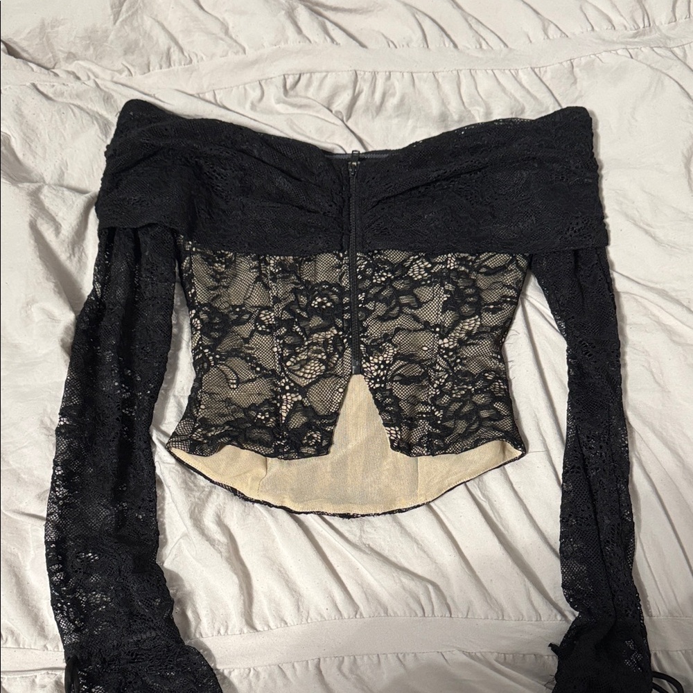 Princess Polly Black Lace Off-Shoulder Top - Picture 2 of 3